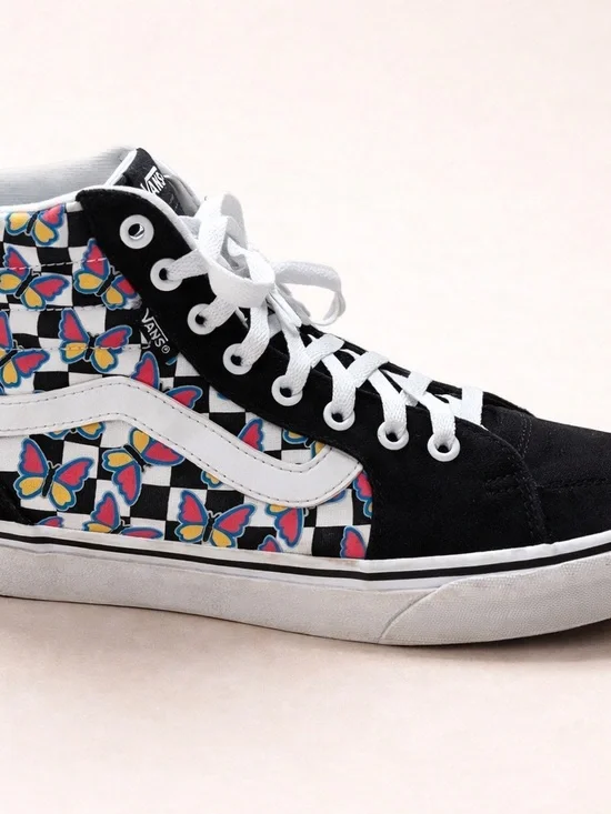 Vans Sk8-Hi High-Top Sneakers with Butterflies CheckerBoard Panels - Picture 2 of 6